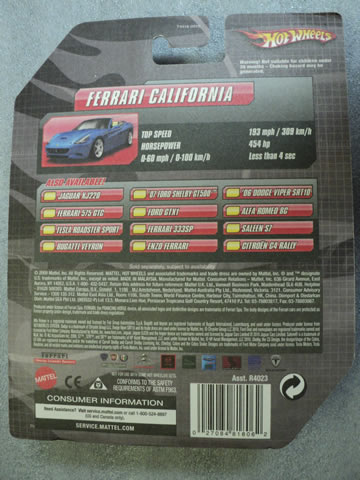 Rear Card Ferrari California Blue